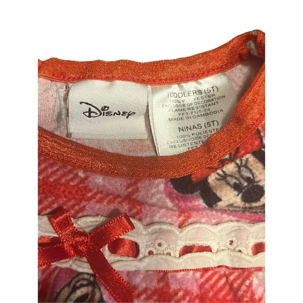 Minnie Mouse Girl's Plaid Hearts and Snowflakes Flannel Granny Nightgown 5T vtg